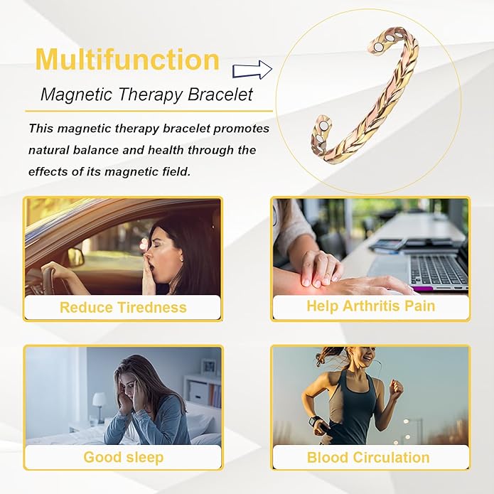 Copper Bracelet for Women, Set Pure Copper Adjustable Braid Bracelet Ring with Magnets, Mother's Day Jewelry Presents(1004 2036)