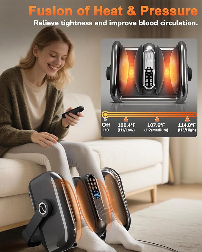 Shiatsu Foot Massager Machine with Heat : Deep Kneading Calf Massager with Vibration for Plantar Fasciitis, Neuropathy, Pain Relief, Circulation for Home and Office Use