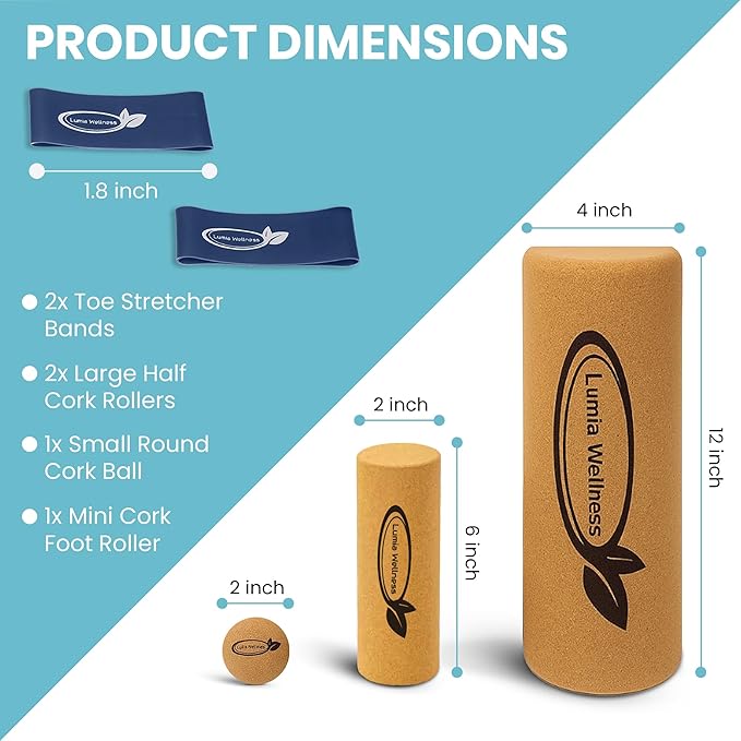 Natural Cork Balance Board Set - Yoga Foot & Ankle Strengthener, Balancing Board Massager for Plantar Fasciitis Relief, Pilates Toe Stretcher