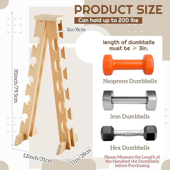 Collingmill 5 Tier A Frame Dumbbell Rack Stand, 200 Lbs Capacity Wooden Weight Organizer for Women Home Gym, Compact Birch Plywood Storage for Dumbbells Workout Equipment