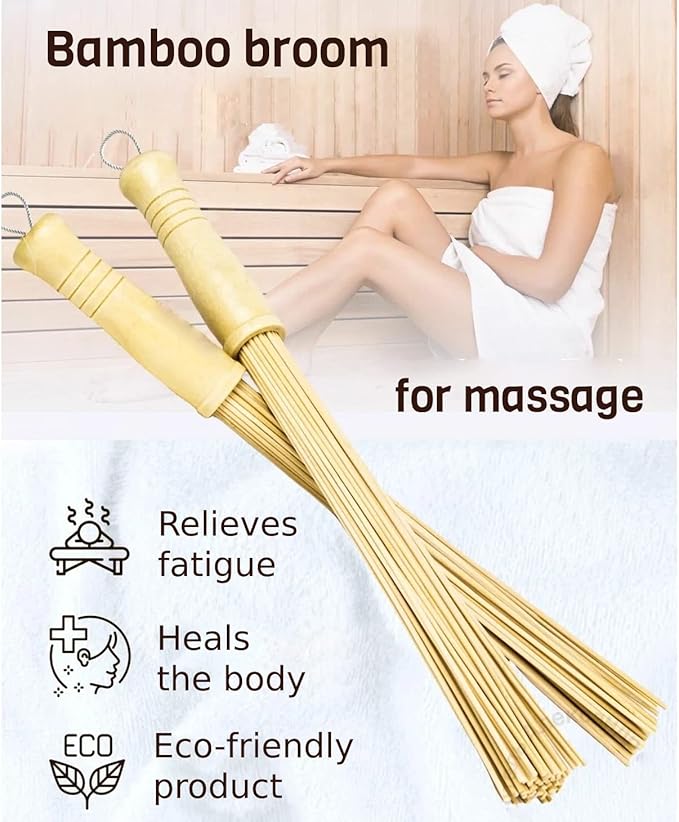 Massage Bamboo Broom for Sauna and Banya - Relaxing Massage Cellulite Massager - Asian Massage Tools for SPA