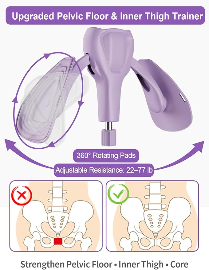 Pelvic Floor Exercise Devices 77 lb Adjustable Kegel Inner Thigh Exerciser and Hip Trainer Workout Equipment for Home Postpartum Recovery Women Men, with Band