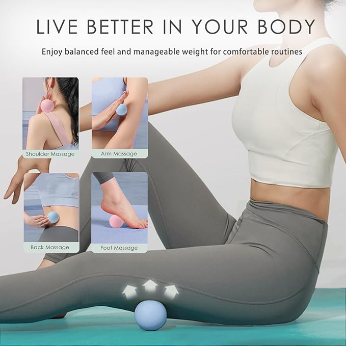 Silicone Lacrosse Balls for Yoga and Myofascial Release - Deep Tissue Massage,Trigger Point Therapy and Foot Plantar Fasciitis,Muscle Knots,Relieving Muscle Pain,Muscle Soreness Balls