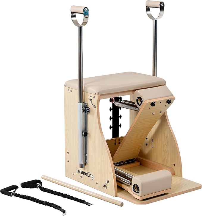 Pilates Combo Chair for Home Workouts, Wunda Chair with 5-Level Handles, Split Pedals, Resistance Bands, for Studio, Gym, Pilates Workout, Rehabilitation Exercises, Easy Assembly
