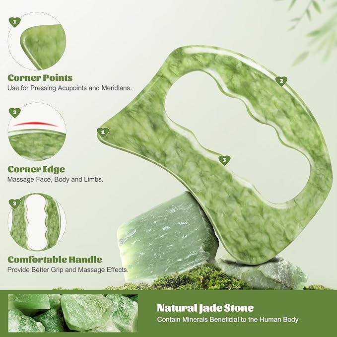 airogym Jade Stone Gua Sha Massage Tool Set, Gua Sha Muscle Scraper Tool,Scar Tissue Tool,Physical Therapy Tools,Muscle Soft Tissue Scraping Tool,Guasha Massage Scraper,Fascia Scraper Massage Tool