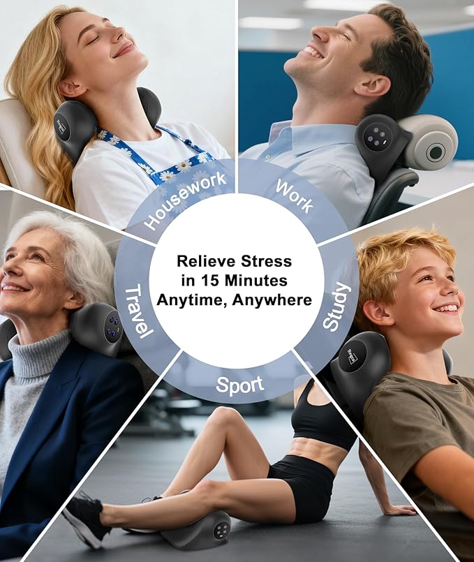 RINGCO Neck Massager with Heat, Red Light & Vibration Adjustable, Heated Neck Stretcher with 3 Modes, Rechargeable Cervical Traction Device for Pain Relief & Muscle Relaxation, Gift for Women Men
