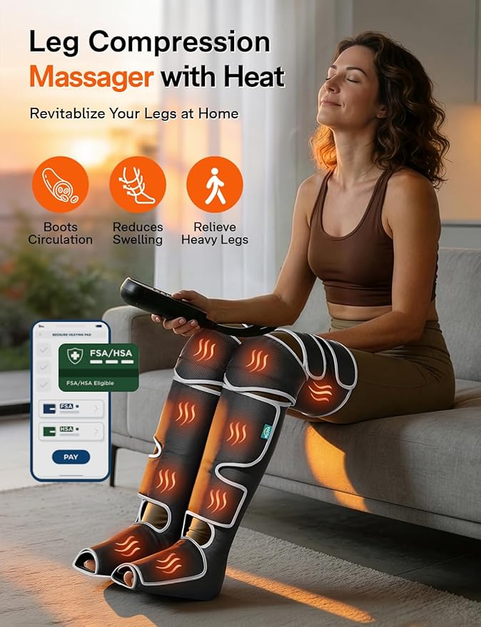 ALLJOY Leg Massager for Circulation and Pain Relief FSA, Gifts for Men Women Dad Mom, Leg Massager with Heat and Compression, 2 Heat 5 Modes 4 Intensities 4 Extenders
