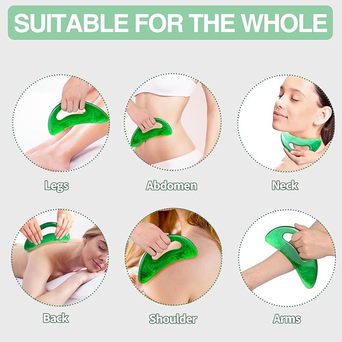 Large Gua Sha Massage Tool with Handle Large Lymphatic Drainage Massager, Resin Body Gua Sha Tool for Back Neck Face Legs, Cellulite Removal, Body Massage Tool for Women and Men (Green)
