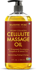 Majestic Pure Cellulite Massage Oil for Massage Therapy- Refreshing and Relaxing- Natural Oils with Grapeseed, Eucalyptus, Grapefruit & Lemon Oil- All Skin Types- Men and Women Massage Lotion- 8 fl oz