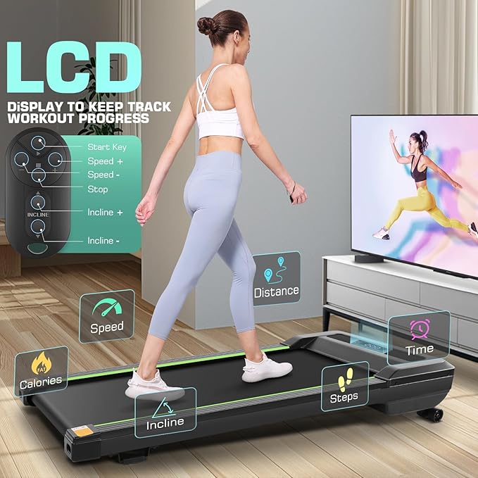 ANCHEER Walking Pads, 2 in 1 Under Desk Treadmill 2.5HP Compact Running Machine with Remote Control, 300lbs Weight Capacity for Home/Gym/Office,Ultra-Quiet, Installation-Free