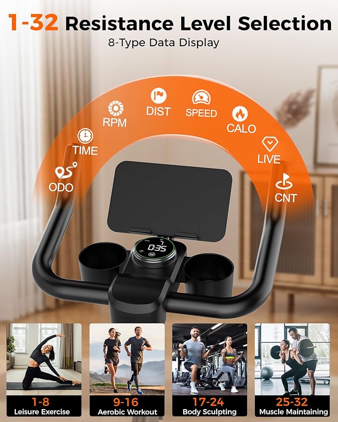 SupeRun Magnetic Exercise Bike for Home, Stationary Bikes Indoor Cycling with 32-Level Resistance, Adjustable for Users 5'1" to 5'11" & 300lbs Capacity