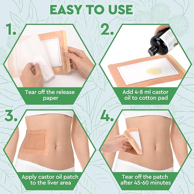 20Pcs Castor Oil Pack Wrap,No Washing Self Adhesive with High Absorbent Organic Cotton Flannel, Wellnessamz Anti Massage Oil Leak, Design for Women Men Travel