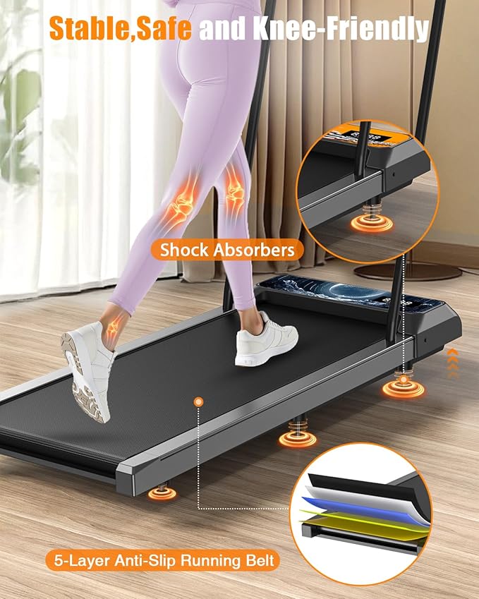 Walking Treadmill Pad with Incline - Portable Under Desk Treadmill, Walking Mat Pad with Handle Bar, 2.5HP Low Noise, 2 in 1 Treadmills for Home Office, Remote Control with LED