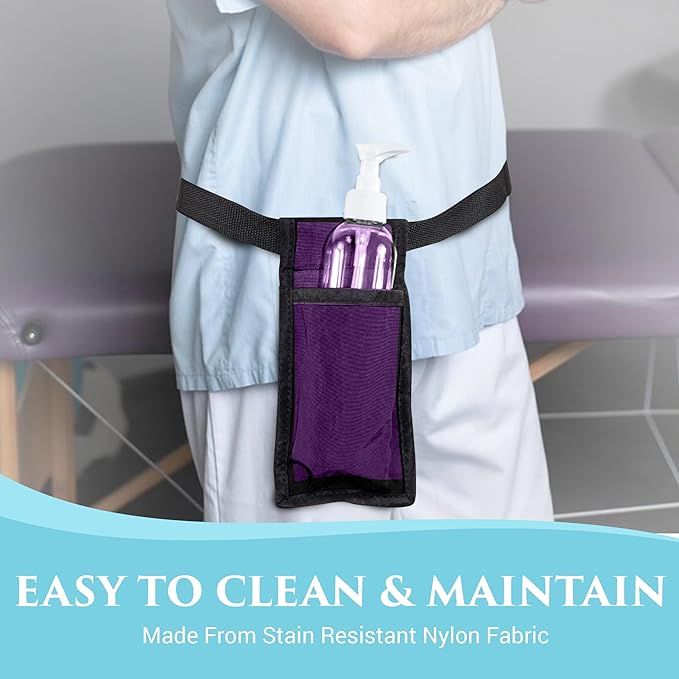 NRG Massage Holster - Single Massage Oil, Lotion and Cream Bottle Holster - Holds up to an 8 Ounce Bottle - 50 Inch Long Adjustable Belt - Durable Nylon Fabric - Washable - Color: Purple