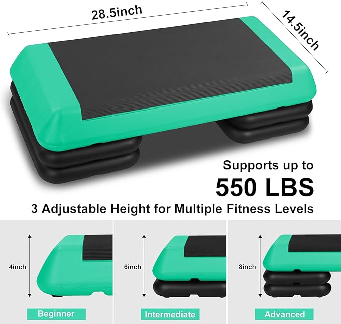 4''-6''-8''Adjustable Aerobic Stepper w/4 Risers Health Workout Step Platform for Sports & Fitness