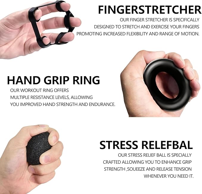 Grip Strength Trainer, Hand Gripper Strengthener Set 5-Pack: Adjustable Hand Gripper (2-Pack) with Click Counter, Finger Stretcher ，Stress Relief Grip Ball& Grip Ring 11-132 lbs Forearm Strengthener for Athletes, Rock Climbing, forearm strengthener