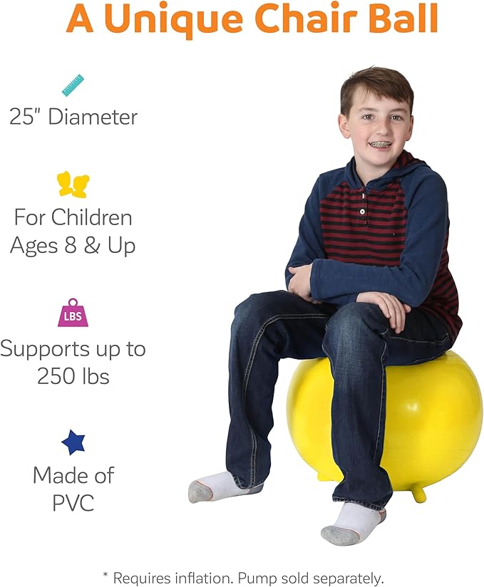 Fun & Function - Chair Ball - Yoga Ball Chair for Kids - Flexible Seating for Classroom, Elementary & Middle School - Wiggle Chair for Kids - Yellow - 25" - Child Ball Seat