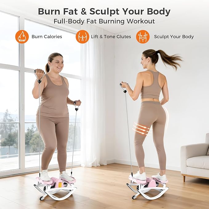 Rock Stepper Side to Side Low Impact Stair Stepper,Quiet Steppers for Exercise at Home with Resistance Bands & Non-Slip Mat – Exercise Step Balance Board Workout Equipment for Apartment & Living Room