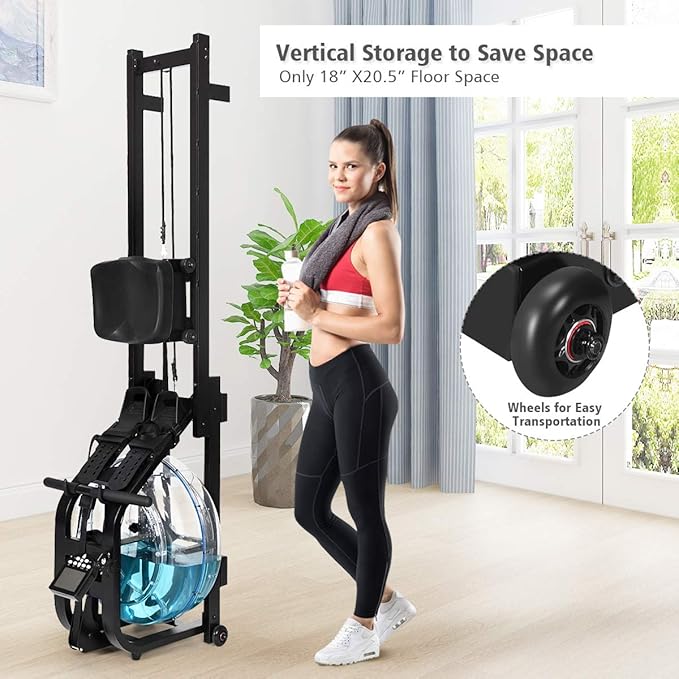 Goplus Water Rowing Machine Dual Track Adjustable Resistance with LCD Display and Large Weight Capacity for Home Use