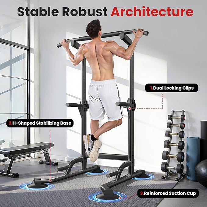 Dskeuzeew Power Tower Pull Up Bar Station, 450LBS Stable Power Tower Training Heavy-Duty Fitness Equipment for Home Gym