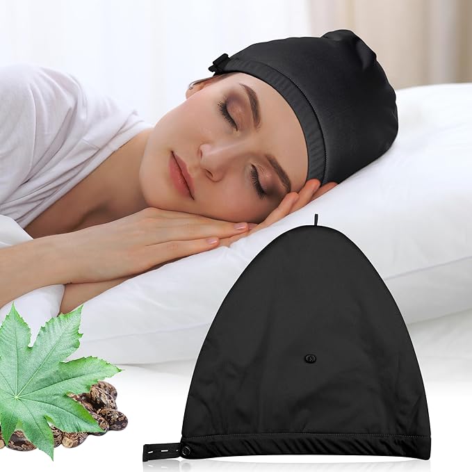 Castor Oil Pack Wrap for Head,Elastic and Reusable Castor Oil Pack Hat Organic Cotton for Women Sleeping,Double Waterproof Layers for Thinning, Balding, Dry and Damaged Hair M(Oil Not Included)