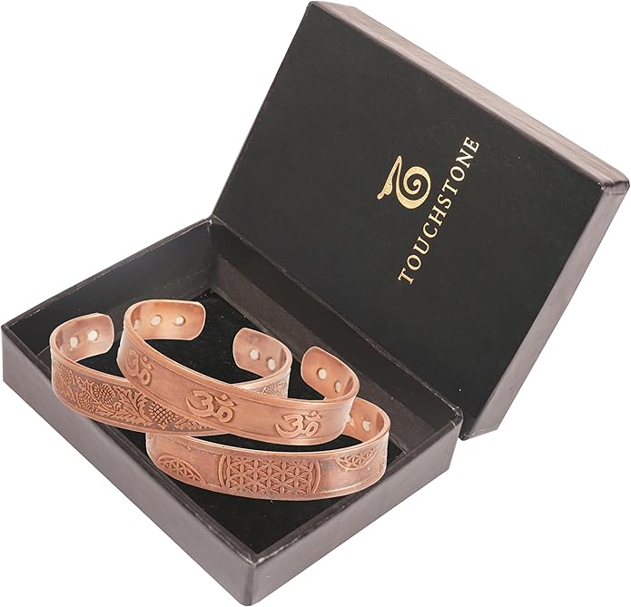 Touchstone copper bracelets | gift for men women |adjustable 100% pure solid real magnetic jewelry | handmade bracelet set combo | rope braided tibetan bangles.