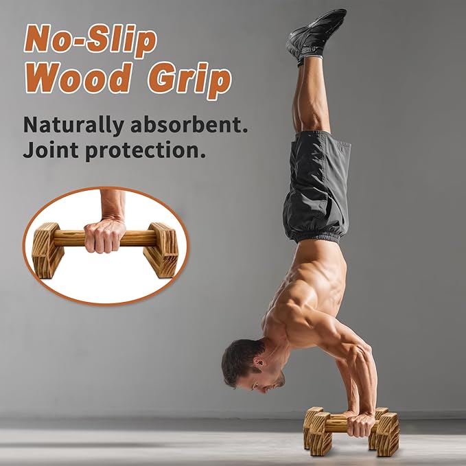 Wooden Parallettes 2 PCS Push Up Stand For Floor Calisthenics Bars Home, Handles Handstand Blocks Beech & Pine Wood Pushup Non-Slip Base Parallel Exercise Equipment For MenTrainers