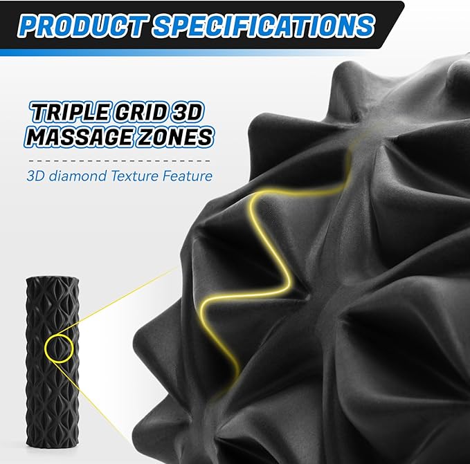 Foam Roller for Deep Tissue Massager, 15" High Density Diamond-Shaped Texture, Myofascial Release, Deep Tissue Muscle Massage Trigger Point Release Back Roller for Fitness (Black)