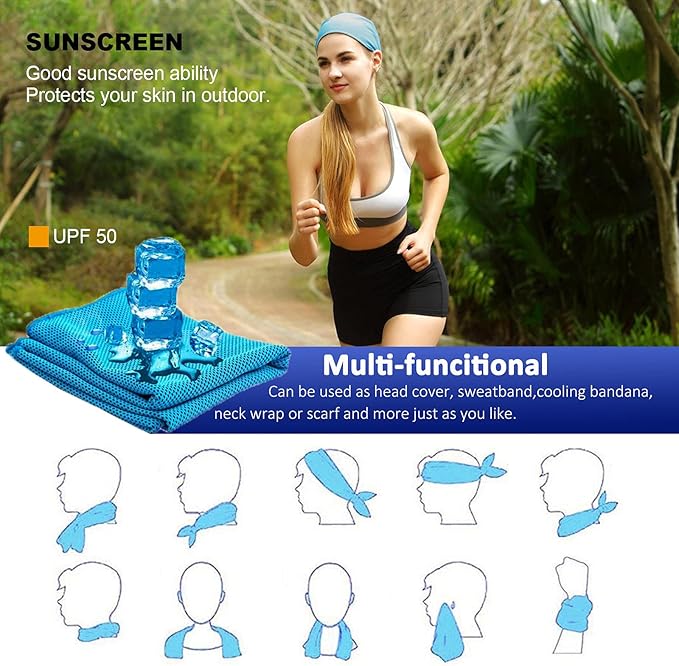 YQXCC Cooling Towels | 4 Pack 47"x12" | Ice Cool for Neck | Microfiber Soft Breathable Chilly | for Yoga, Sports, Golf, Gym, Camping, Running, Fitness, Workout & More Activities