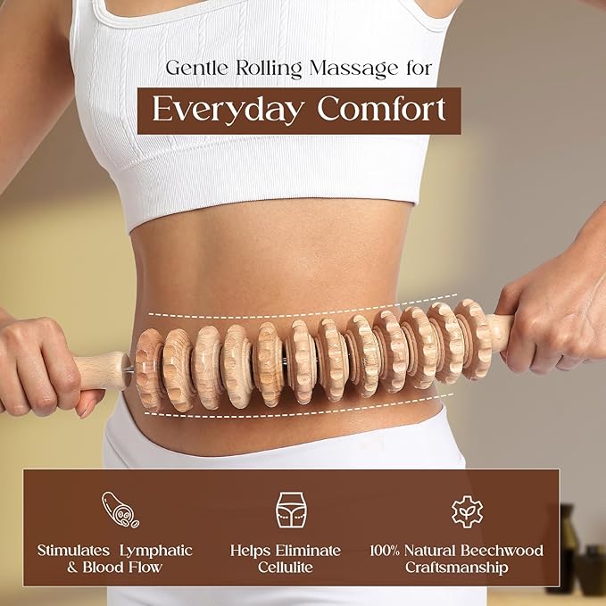 Wood Therapy Massage Tools - Lymphatic Drainage Curved Roller Stick, Neck Massager, Foam Roller, Back Scratcher, Rope Massage Kit for Deep Tissue and Back Relief