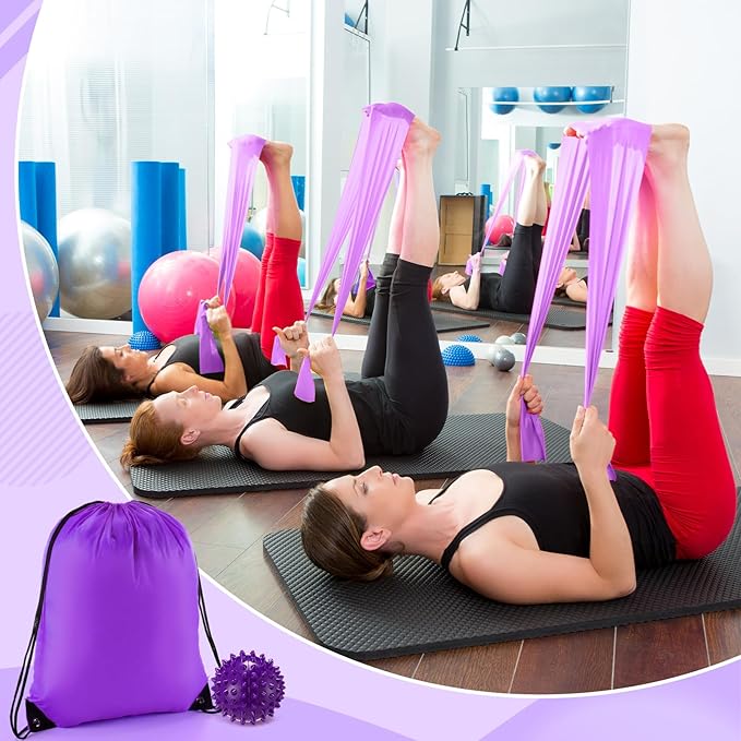 15 pcs Pilates Kit for Women Home Pilates Yoga Fitness Set with Pelvic Floor Trainer 5 Resistance Band Stretching Strap Non Slip Sock Ball Wristband Headband Gym Bag