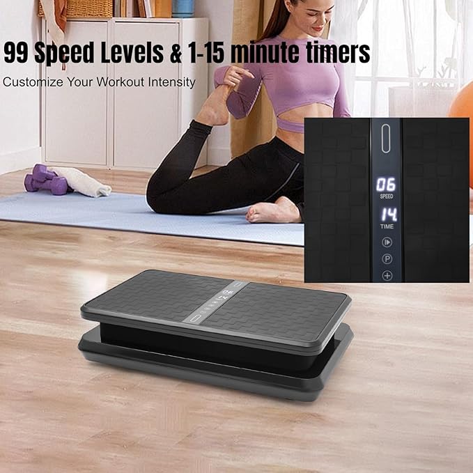 Vibration Plate Exercise Machine with Remote Control, 330 lbs Capacity 99 Speed Levels Vertical Vibration Platform for Full Body Workout, Green & Black