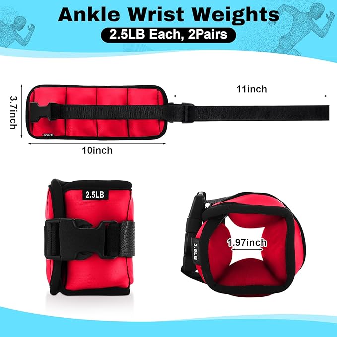 2 Pairs Ankle Wrist Weights for Land or Aquatic Exercise Aqua Cuffs Aqua Aerobics Fitness Bands for Ankle and Wrist Adjustable Weights for Swimming Pool Workout Equipment