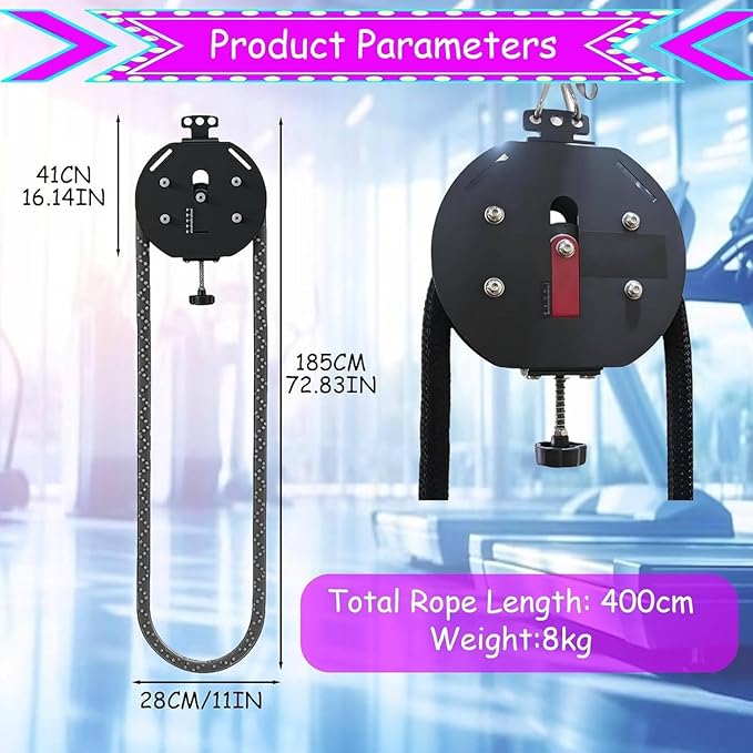 Resistance Trainer Machine, Endless Rope Trainer | Adjustable | Suspension Endless Rope Pulley System | Closed-Loop Nylon Rope | Home Gym Infinity Rope for Interval Resistance Training Black