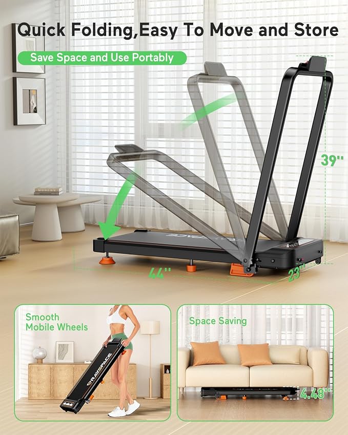 Walking Pad Treadmill with 12% Incline & Dual LED Display, 4 in 1 Walking Pad with Handle Bar, 3.5HP Foldable Under Desk Treadmill, Portable Treadmills for Home 350LBS, 4 Adjustable Incline, RGB Light