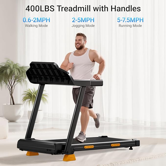 15% Incline Treadmills for Home, 3.0HP Folding Walking Pad with 400LBS Weight Capacity, Portable Treadmill with Handrails, 3 LED Displays
