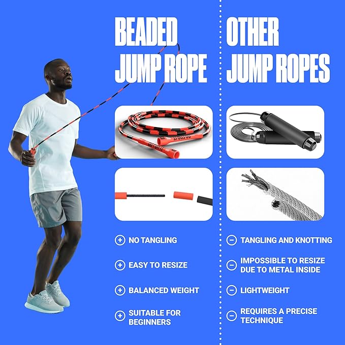Sportbit Elite Beaded Jump Rope – Adjustable for Kids & Adults, Durable Fitness Skipping Rope for Cardio, Gym, Home & Outdoor Workouts