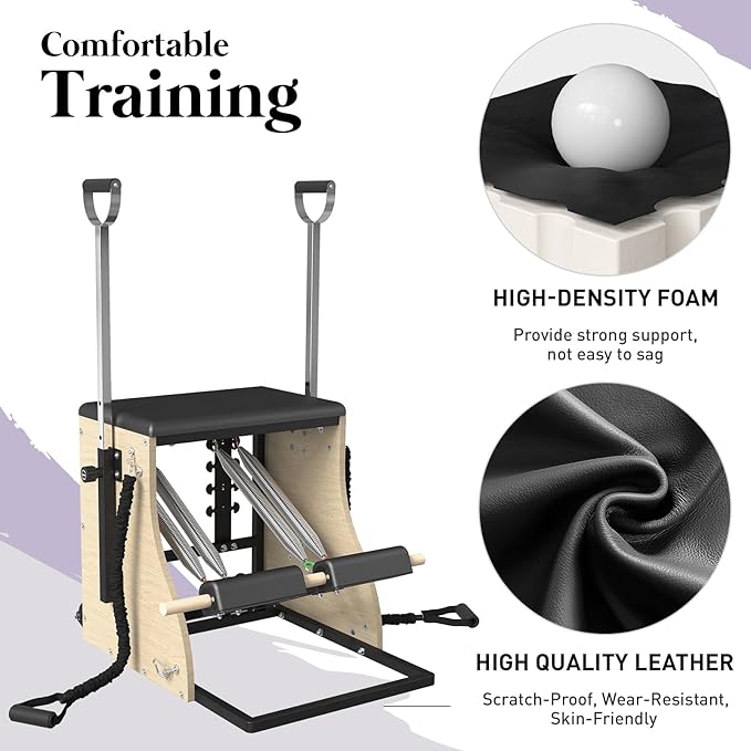 PAETA Pilates Chair,Pilates Combo Chair,Wunda Chair with Resistance Bands, Handles, and Split Pedals, Professional Yoga Chair Pilates Machine for Home and Studio Use