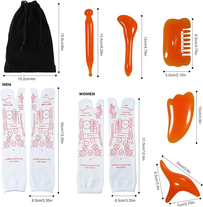 Reflexology Socks with Beginner Acupoint Massage Tools Set of 5 - Foot Pain Relief Remedy for Foot Massage Rod for Women and Men Tired Relieve (Man-Big-Red)