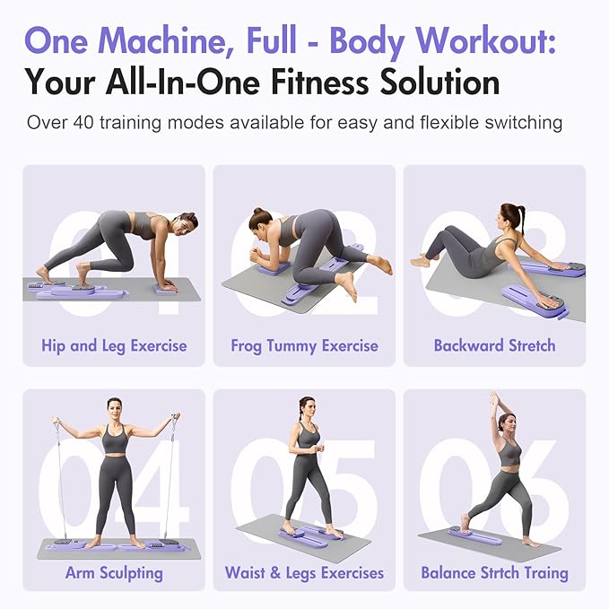 ALSO GO Pilates Board, Upgrad Pilates Reformer Set, Multifunction Abdominal Portable Board for Home Workout, Portable Reformer Machine for Full Body Workout, Home Pilates Kit with Resistance Bands