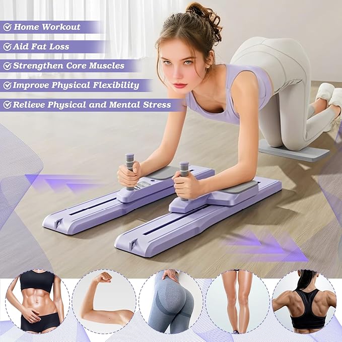 Pilates Reformer Board Detachable Pilates Reformer Machine with Resistance Bands Portable Pilates Slider Board with Timer Multifunctional Home Fitness Pilates Equipment for Full Body Workout