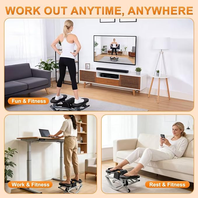 Rock Stepper, Side to Side Stepper Machine with Non-Slip Floor Mat and Resistance Band, Home Exercise Steppers for Legs, Glutes, Abs
