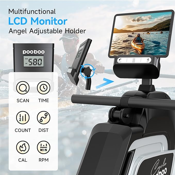 pooboo Rowing Machine for Home, Max 360 LBS Magnetic Rower with APP and LCD Monitor, Tablet Holder, Upgraded Rowing Machines with Comfortable Seat Cushion