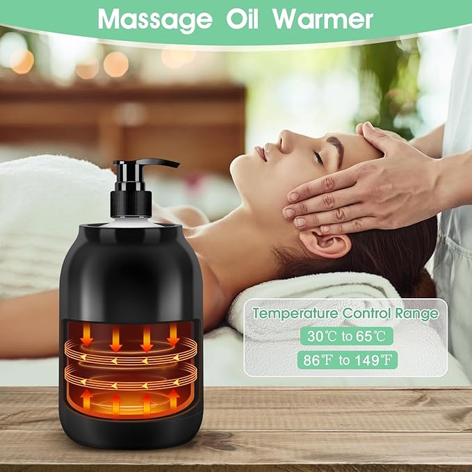 Gugxiom Massage Oil Warmer, LED Display Single Bottle Pro Massage Heater, Temperature Control Oil Heater for Massage with 2 Oil Bottle Dispenser, for Lotion Cream (US Plug)