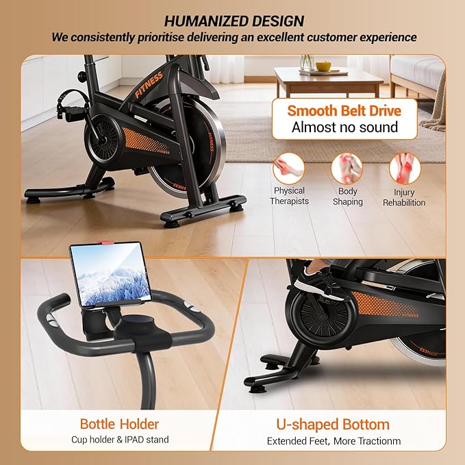 UMAY Exercise Bike, Silent Belt Drive Stationary Exercise Bike for Home with 300 LBS Capacity, Low Noise Indoor Cycling Bike with Tablet & Bottle Holder