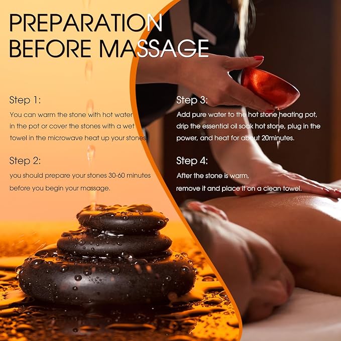 Maxdee Massage Stones Essential Hot Stones for Massage, 6 Large Hot Stones Massage Kit Hot Rocks Massage Stones for Professional or Home Spa, Foot Heater, Relaxing, Healing, Pain Relief, 2.75"