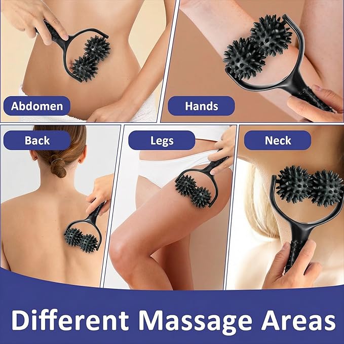 Handheld Spiky Massage Balls Rollers, 2 Wheel Spiky Silicone Manual Massage Roller with Ergonomic Handle, Portable Pressure Point Muscle Massages Tool for Foot Arm Body Neck Leg Pain Pressure Relief