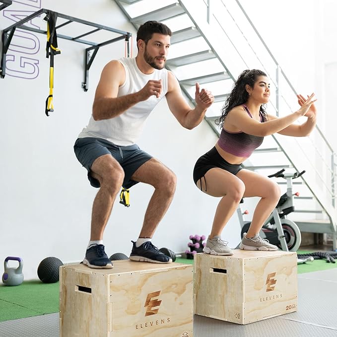 Elevens 3 in 1 Wooden Plyo Box Jump Box Plyometric Box for Jumping Trainer, Skipping, Jumping, Lunges, Box Jumps, Squats, Step-Ups, Dips