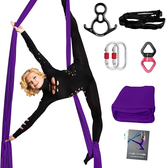 PRIOR FITNESS Aerial Silks Set, Professional Thicker Low Stretch Fabric 9/15/20 Yards Aerial Silk Swing Set with Hardware Guide, Yoga Starter Kit For Home, Aerial Yoga Hammock, Silks for Gymnastics, Antigravity Yoga, Inversion Exercise-All Levels