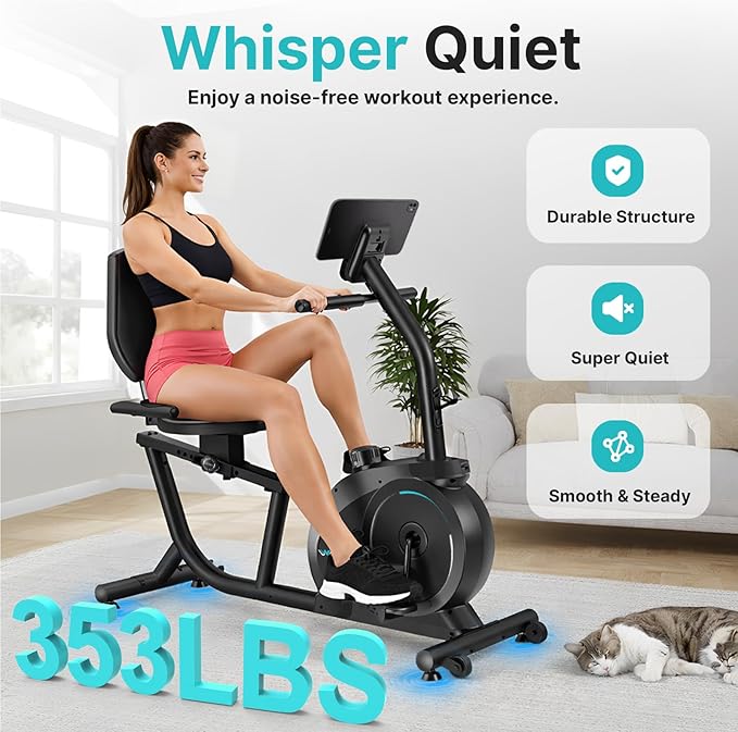 Recumbent Exercise Bike for Home, Quiet & Low-Impact Stationary Bike for Seniors & Adults, 16-Level Resistance, Adjustable Seat & LCD Monitor
